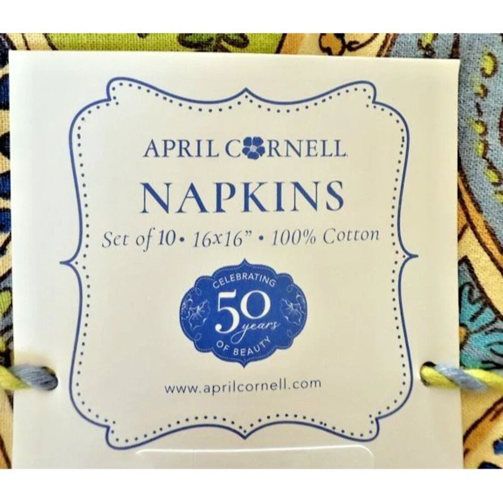 April Cornell Napkins Blue Green Paisley Cotton Boho French Country Set of 10